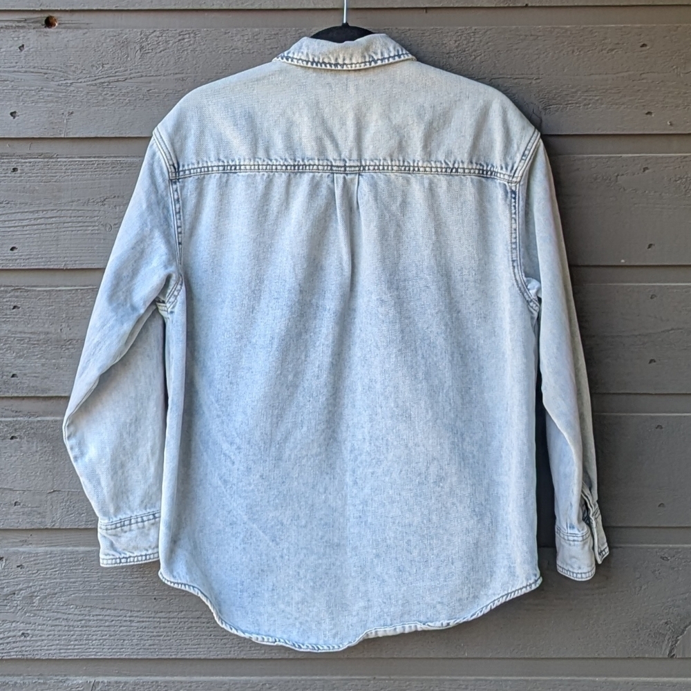 Wild Fable Light Acid Wash Patchwork Shacket Shirt Jacket Oversized Size Small - Picture 4 of 7